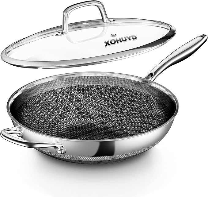 Wok Pan, 13-Inch Stainless Steel Woks & Stir-Fry Pans Nonstick, Wok Pan with Lid for Induction, Electric, Gas, Halogen, All Stoves, Professional PFOA Free Cookware, Dishwasher & Fast Heat