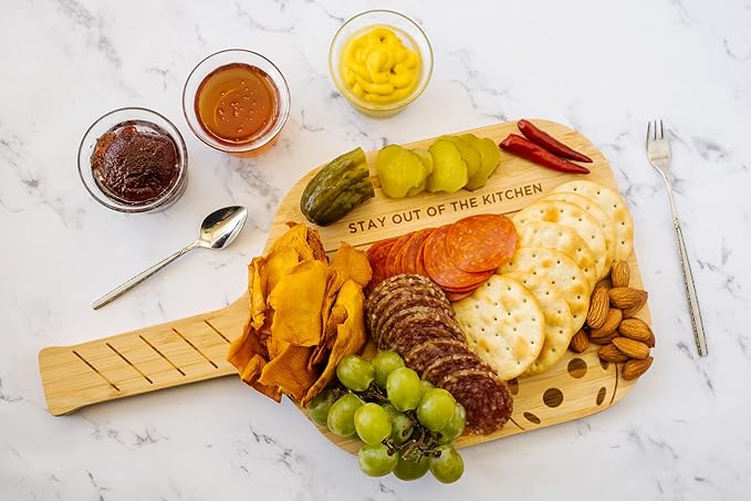 Fox Run Pickleball Paddle Charcuterie Boards, Set of 2 Bamboo Cheese Serving Boards, 14.5" x 7.5"
