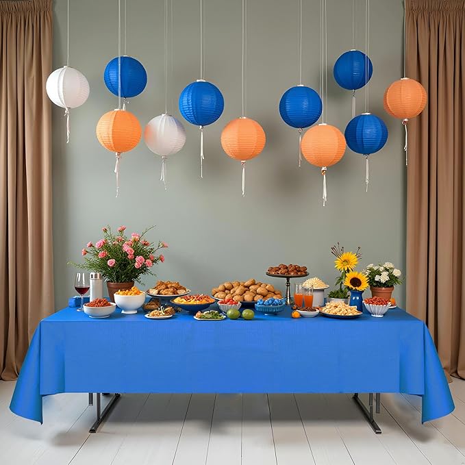 [6 Pack] Blue Paper Tablecloth Disposable for Rectangle Tables, 54X108 Inch Party Paper Table Cover with Plastic Backing, Waterproof 3 Ply Paper&Plastic Table Cloth for Banquet Birthday Indoor Outdoor