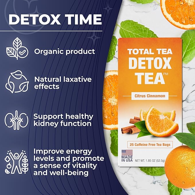 Total Tea Detox Tea & Energy Set - 25 Day Detox - Herbal SIim Tea with Chamomile - Hibiscus Tea and Ginger Root for Colon Cleanse ??Natural Citrus & Cinnamon Fruit Tea for Digestive Health