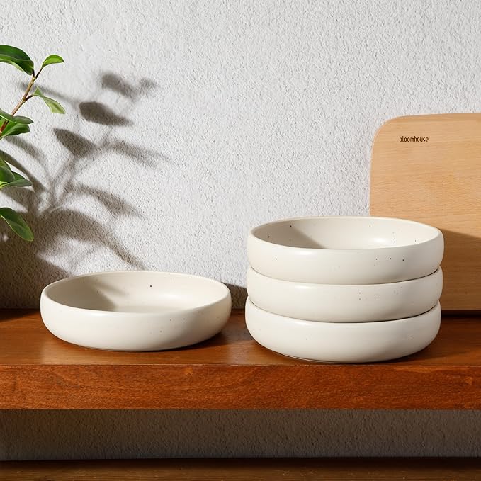 Bloomhouse - Two Time Oprah's Favorite Things Winner - Corsica Clay 4-Piece Meal and Pasta Bowl Set ??Sea Salt White Stoneware for Dinner, Serving & Everyday Use