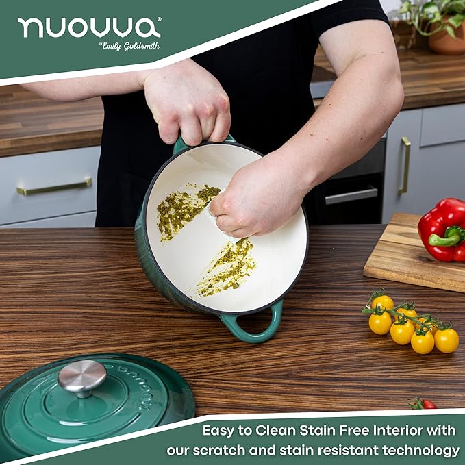 Cast Iron Dutch Oven with Lid ??Non-Stick Ovenproof Enamelled Casserole Pot ??Sturdy Dutch Oven Cookware ??Dark Green, 5-Quart, 24cm ??by Nuovva