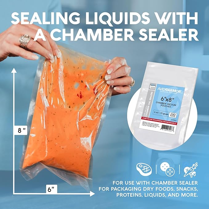 Avid Armor Chamber Vacuum Sealer Bags ??6x8" ??250 Pack ??Heavy Duty Commercial Grade, BPA-Free Pouches for Sous Vide, Food Preservation, Meat Storage, Freezing, and Long-Term Storage