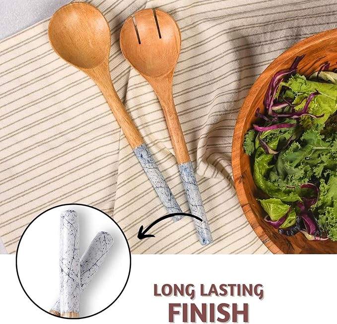 Folkulture Salad Servers or Salad Tongs | Set of 2 (12") Serving Spoons in Kitchen Essentials or Salad Hands Set | Wooden Salad Tongs for Serving | Christmas Gifts for Women Unique