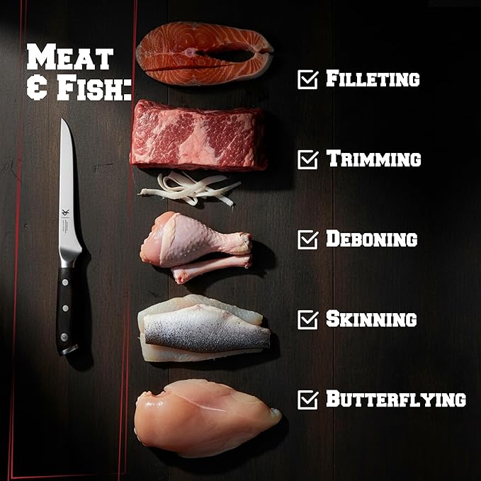 Kitchen perfection 6??Boning Knife for Meat Cutting & Filleting - Razor Sharp Premium German Steel Blade with Sheath - Full Tang Ergonomic Handle - Trim, Debone, Slice Meat Like a Pro- BBQ Men's Gift