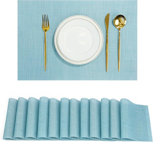 flohar Placemats Set of 12竊똍on-Slip PVC Weave Table Mats Easy to Clean竊똇eat Resistant Place Mats for Kitchen Dining Table Decoration Indoor Outdoor竊똁lue