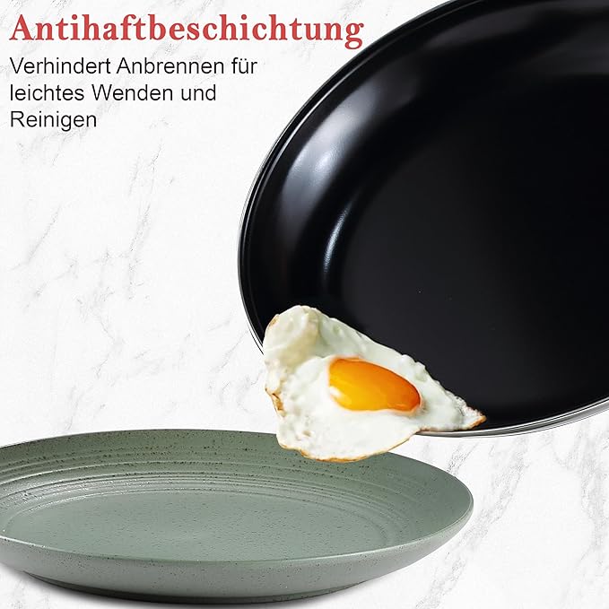 Nonstick Frying Pan Set - Iron Frying Pan 3-Piece Set (8", 10", 12") + 2 Silicone Spatulas, With Premium Nonstick Coating, Up to 450째F, Skillet Suitable for Induction, Gas & More