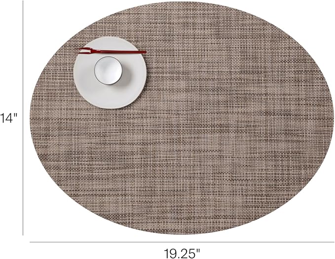 Chilewich Mini Basketweave Placemats in Soapstone - Set of 4 - Easy Care Woven Tabletop Textiles - Indoor/Outdoor - 19.25" x 14" Oval