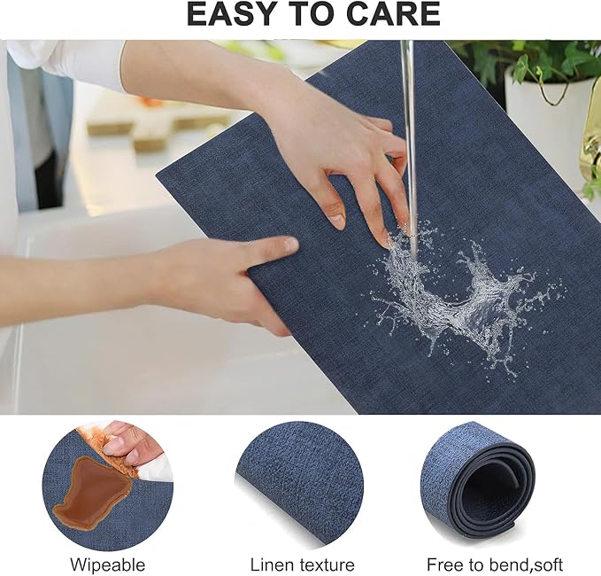 LANDVIEW Leather Heat Resistant Placemats Set of 6 Waterproof Wipeable Washable PU Table Mats,Easy to Clean Anti-Slip Place Mats (Navy Blue, 6)