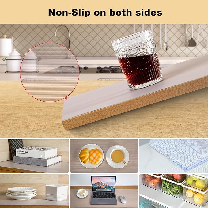 2 Rolls Thickened Shelf Liner, 16 in x 20 FEET Non-Slip Cabinet Liner, Washable Oil-Proof Contact Paper for Kitchen Drawer, Cabinet, Shelves, Refrigerator, Storage, Desks, Non Adhesive