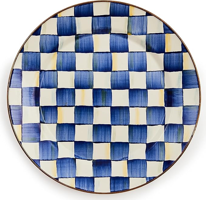 MACKENZIE-CHILDS Enamel Charger Plate, Charger Decoration for Dinner Plates or Home Decor, 12 Inches, Blue-and-White Royal Check, Set of 1
