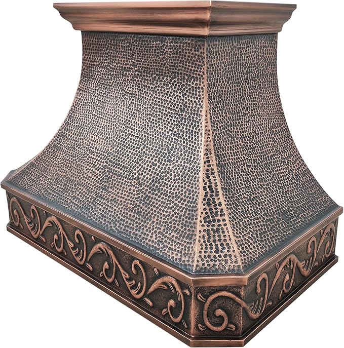CT Copper Tailor Copper Vent Hood Wall Mount,60'' W,48''H,1260 CFM Exhaust Fan,Stainless Steel Vent,LED Light,Dishwasher-Safe Baffle Filters,Heavy Hammered-Medium Patina,VH3A