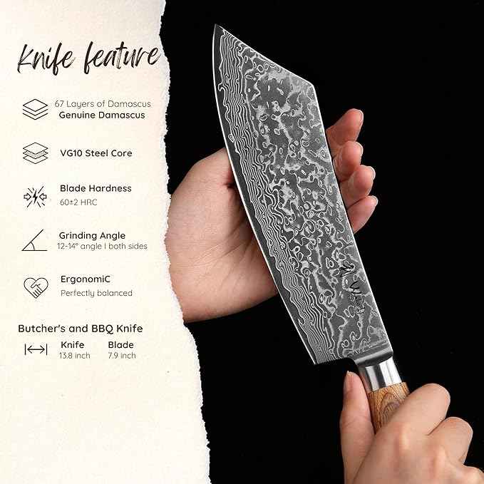 Wakoli EDIB Pro Premium Grill and Block Knife ??Japanese Style Kitchen Knife | 7.9-Inch Blade Made of 67 Layers of Real Big Master Steel with Pakka Wood Handle | Professional Cooking Tool