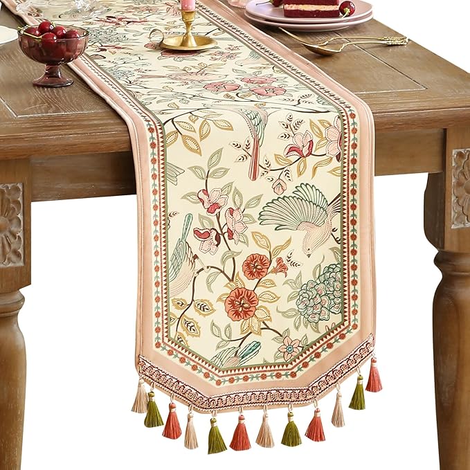 patdrea Velvet French Table Runner Farmhouse for Home Kitchen Dining Decor Parties Family Dinners Wedding 12"*87"