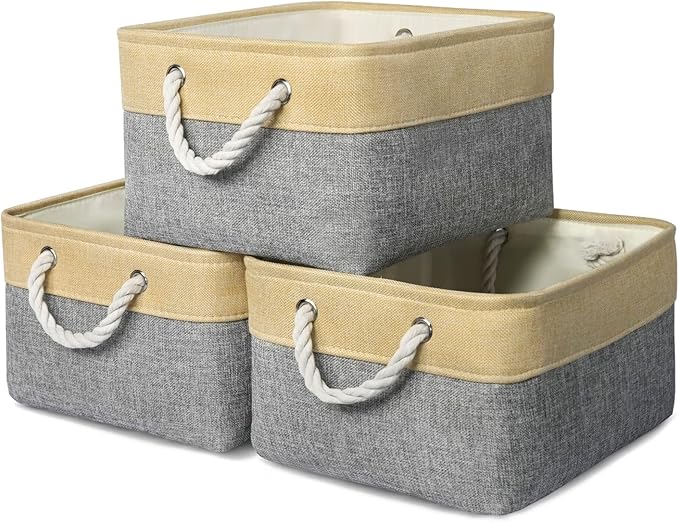 TheWarmHome Fabric Storage Bins Baskets for Organizing, Large Sturdy Storage Basket W/Handles, Decorative Foldable Storage Baskets for Shelves Closet Nursery Toy (Large - 3 Pack 15.7L횞11.8W횞8.3H)