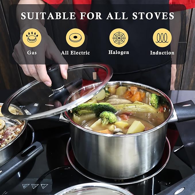 Meythway ?릶?릯?릤?릲???릡?릢 Stainless Steel Pots and Pans Set Non Toxic, 6PCs Kitchen Cookware Sets with Stay-Cool Handles, Non-Stick, Dishwasher Safe&Compatible with All Stovetops(Gas,Electric&Induction)