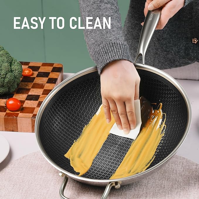 Hybrid 12-Inch Wok with Steamer,Nonstick Stainless Steel Woks & Stir-fry pans with Lid,Stay-Cool Handle,PFOA Free Cookware,Dishwasher and Oven Safe, Works on Induction