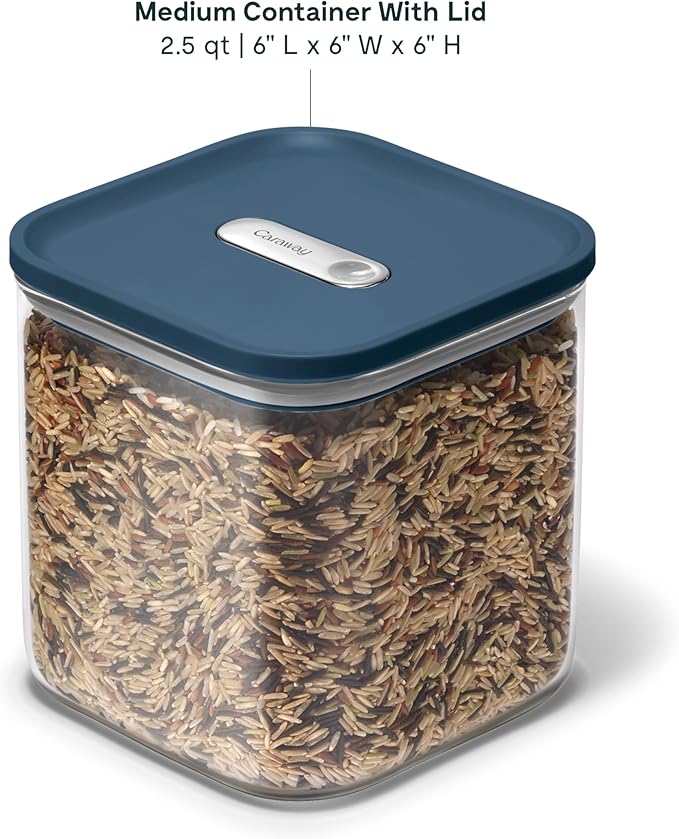 Caraway 2.5qt Glass Airtight Food Storage Container with Lid ??Non-Toxic, BPA-Free Kitchen Storage Container ??Stackable, Space-Saving Airtight Container for Dry Goods and More - Navy