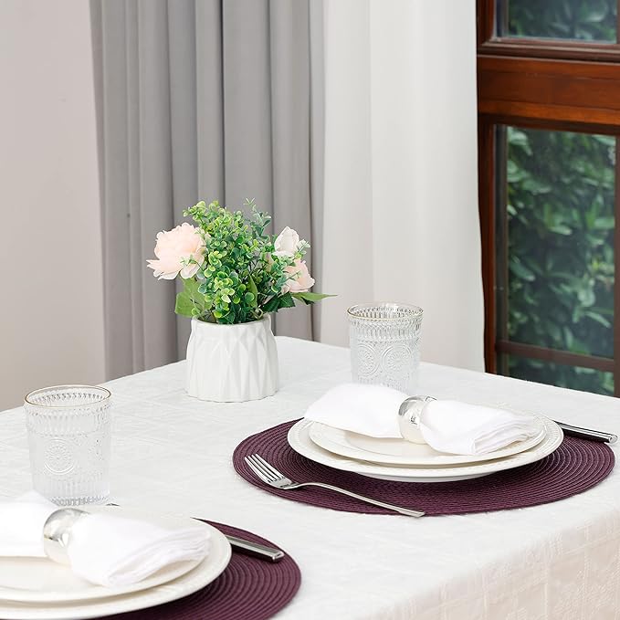 HODJOY Placemats Set of 6, Round Placemats for Dining Tables, Woven Washable Non-Slip Placemats 15 inch for Thanksgiving, Purple