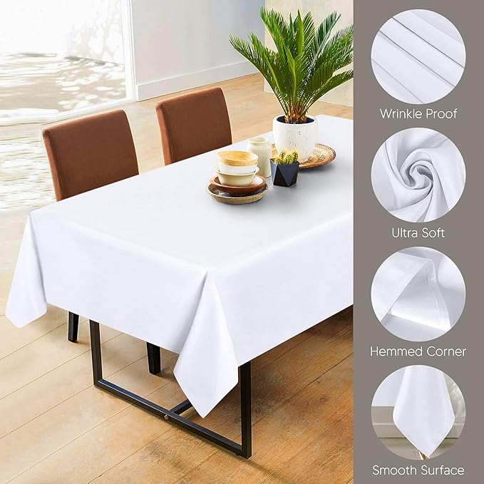 Utopia Kitchen Rectangle Table Cloth 2 Pack(60x84 Inches, White), Tablecloth Machine Washable, Polyester Table Cover for Dining, Buffet Parties, Picnics, Events, Weddings and Restaurants