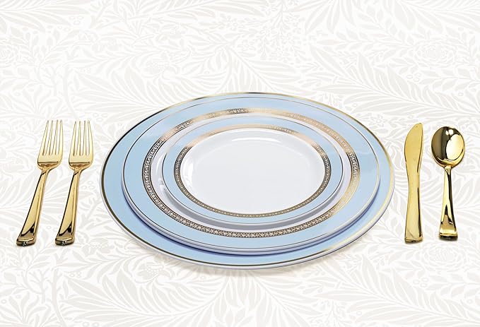 " OCCASIONS " 40 Piece Chargers pack Wedding Party 12'' Disposable Plastic Charger Plates/Chargers (Ritz Blue & Gold)