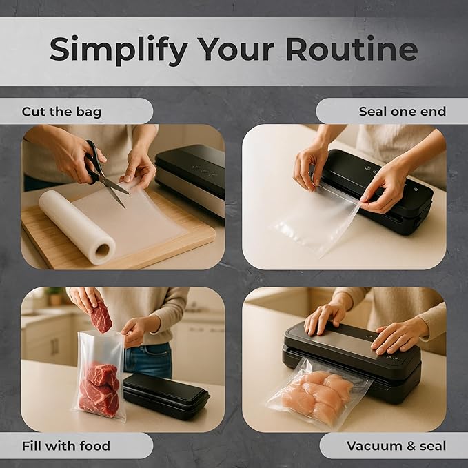Vacuum Sealer Bags Roll 8" x 50' for Sous Vide and Food Storage, BPA Free, Heavy Duty Commercial Grade Bag Rolls for Meal Prep and Boil Safe Use, 4 Count (200 FT)