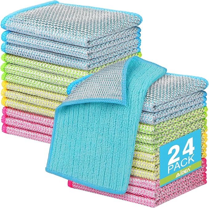 AIDEA Non Scratch Wire Dishcloth 24PK, Upgraded Wire Dishwashing Rag for Kitchen, Dual Sided, Washable Dish Cloths, Cleaning Pads Steel Scrubber for Cookware, Sinks, Dishes, Stove Tops, 7"횞8"