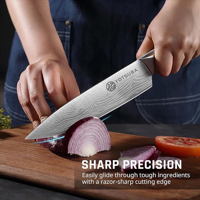 YOTSUBA Kitchen Knife Set, 8 PCS Knife Set with Block, High Carbon Stainless Steel Chef Knives Set, Sharp Knives Set for Kitchen, Japanese Knife Set with Ergonomic Rosewood Handle
