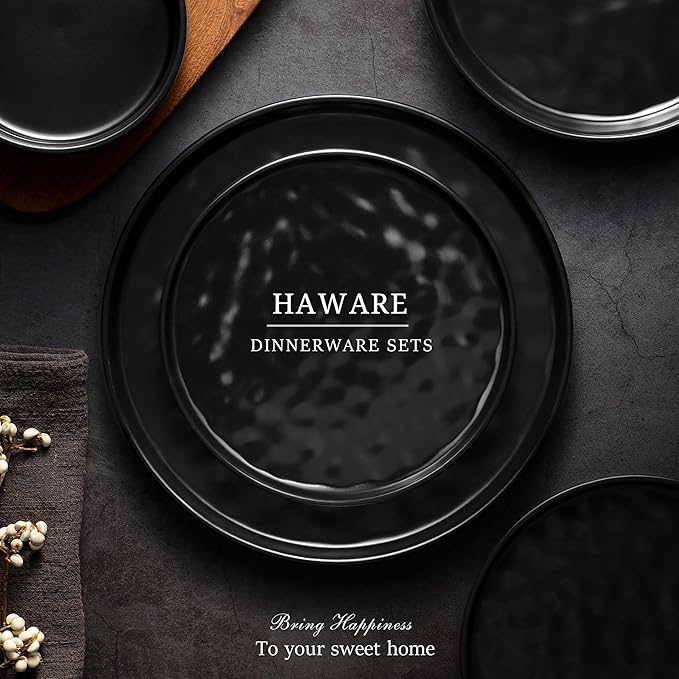 HaWare Dinnerware Sets, 18-Piece Plates and Bowls Set, Stoneware Dish Set for 6, Ceramic Dinnerware for Home Restaurant, Chip and Scratch Resistant, Microwave and Dishwasher Safe, Matte Black