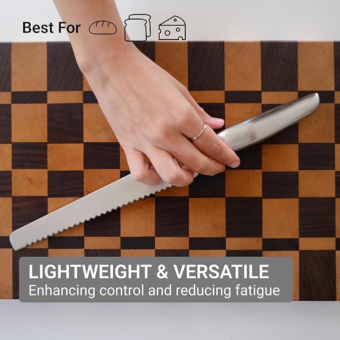 HAST Edition 8-Inch Serrated Bread Knife, Ultra-Sharp Professional Bread Slicing Knife, Advanced Powder Steel, Lightweight, Comfortable Ergonomic & Award-Winning Design(Titanium Gold)