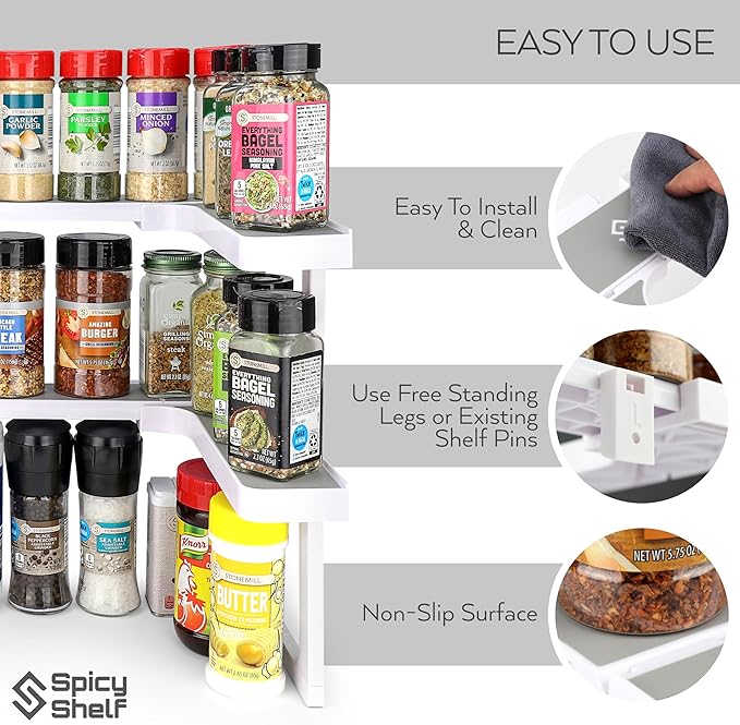 Spicy Shelf Premium ??Expandable 2-Tier Spice Rack Organizer for Cabinets & Pantry ??Adjustable Stackable Kitchen Seasoning Organizer ??Strong Non-Slip Cabinet Organizer for Spices, Bottles & More