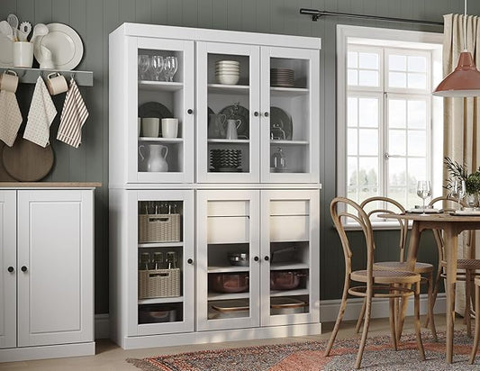 Palace Imports 100% Solid Wood 48.5" Pantry China Cabinet with Clear Glass Doors, 2-Drawers and Adjustable Shelves (White)