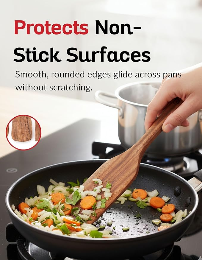 4-Piece Teak Wood Spurtle Utensil Set ??Premium Natural Wooden Cooking Tools for Nonstick Cookware, Stirring & Serving ??Durable, Non-Toxic Kitchen Spatulas