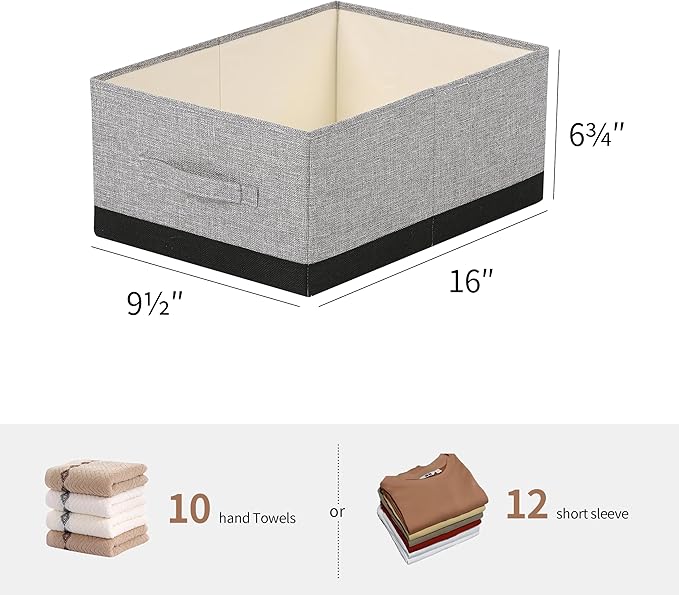 linen closet organizers and storage, 3 Pack Large Storage Baskets, Washable, Clothing Storage Bins with Handle, Closet Organizer for Storage Sweater,Sheets (gray black, 16"x9쩍"x6쩐")