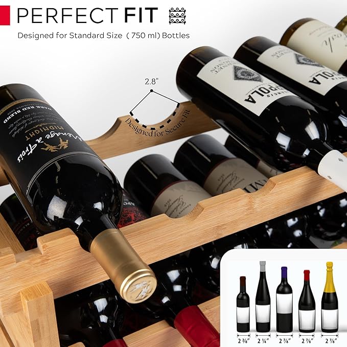 72 Bottle Wine Rack ??Modular Freestanding Bamboo Wine Storage Shelf for Home, Kitchen & Cellar ??Stackable Wine Organizer Stand