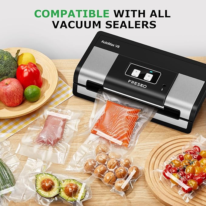 FRESKO 8"x12" Food Vacuum Sealer Bags, 120Pcs PreCut Bags for Food Vacuum Storage, Vacuum Seal Food Sealer Bags with BPA Free and Heavy Duty, Great for Sous Vide Bag Meal Prep