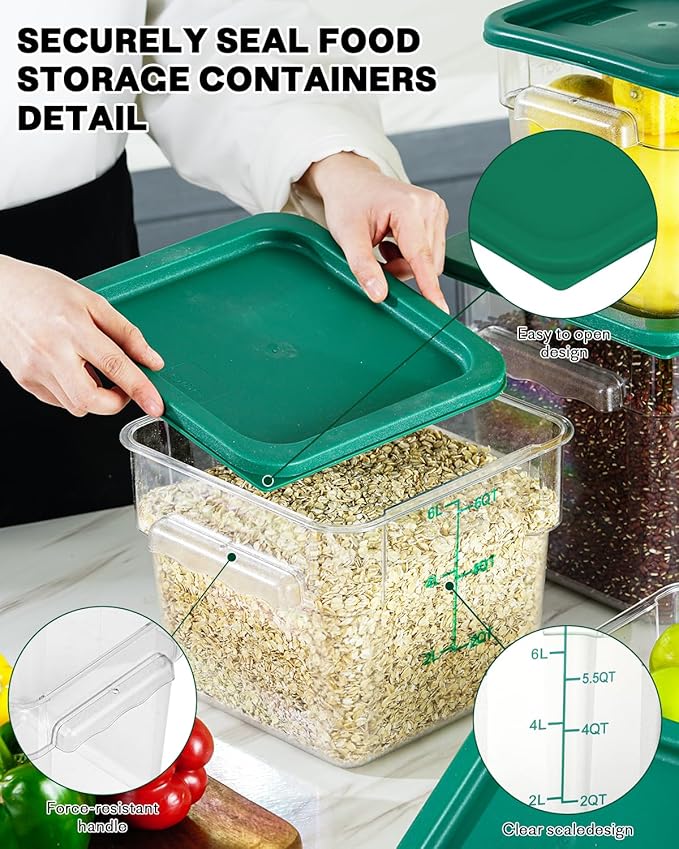 8QT Clear Food Storage Containers: 2 PCS[Food Grade][Hot&Cold Resistant] NSF Food Storage Containers with Lids for Home Restaurant Kitchen Storage Pizza Proof Dough, BPA Free(GREEN N11)