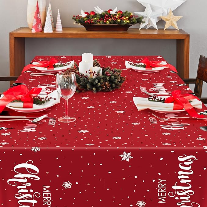 QZYL 3 Pack Christmas Tablecloths, 54" x 108" Snowman Christmas Decorations, Rectangle Holiday Plastic Tablecloth Xmas Disposable Table Cover, Xmas Table Decor Holiday Party Supplies