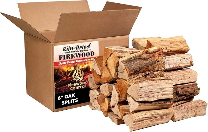 Firewood Central Kiln-Dried PA Oak ??8??Splits (Approx 39.5 lb) ??Bold Smoking Wood for Pizza Ovens, BBQ & Fire Pits ??Easy Light, Low Smoke, USA-Sourced