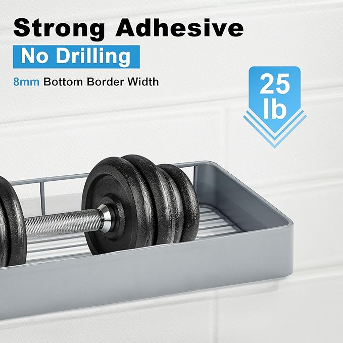 Premium Shower Caddy, Adhesive Bathroom Shower Organizer and Storage, No Drill Shower Shelves for Inside Shower, Rustproof Shower Storage Rack 4 Pack Silver