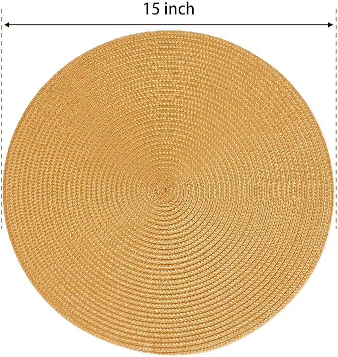 FunWheat Round Braided Placemats Set of 8 Table Mats for Dining Tables Woven Washable Non-Slip Place mats 15 inch(Pumpkin Yellow,8pcs)