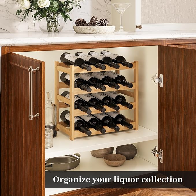 Wine Rack竊똁amboo Wine Storage Cabinet Shelf竊똂ountertop Wine Shelf- Freestanding Wine Holder for Kitchen & Pantry (Natural, 4-Tier)