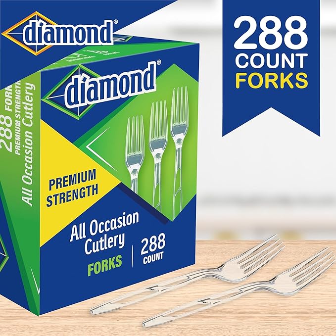 Diamond짰 All Occasion Clear Disposable Cutlery Set 288 Count (288 Forks Set)
