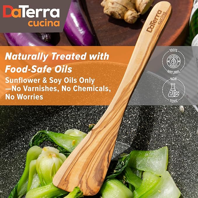 12-Inch Olive Wood Cooking Tools ??5-Piece Wooden Kitchen Utensils Set with Spoons, Spatulas & Cooking Tools ??Wood Kitchen Utensils Set for Cooking ??Crafted Wood Essentials by DaTerra Cucina