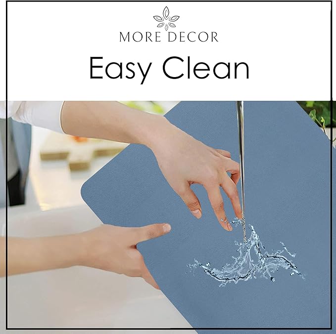 More D챕cor Faux Leather Placemats Set of 6 for Dining Table ??Waterproof, Wipeable, Washable, Stain & Heat Resistant, Non-Slip Table Mats ??12 X 17 Inch, (Solid Blue, 6)