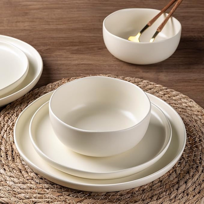 AmorArc Ceramic Dinnerware Sets, Wavy Rim StonewarePlates and Bowls Sets, Highly Chip and Crack Resistant | Dishwasher & Microwave & Oven Safe Dishes set, Service for 6 (18pc)