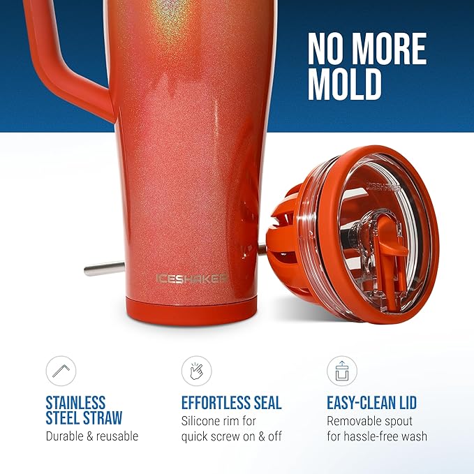 Ice Shaker 40 oz Tumbler with Handle and Straw | 40oz Show Girl | Cold for 30+ Hours | 2-in-1 Tumbler Shaker Bottle | Odor-Free 40 ounce Bottle for Water, Protein Shakes, Smoothies, Cocktails