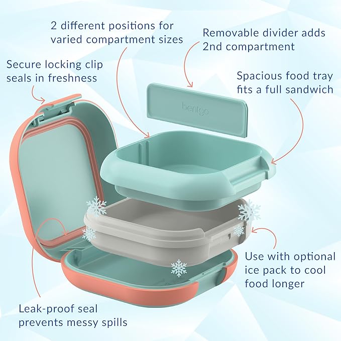 Bentgo Chill Mini Leak-Proof Lunch Box ??Built-In Ice Pack Keeps Food Cold, 2.7-Cup Capacity for Snacks or Sandwich, 3 or 4 Compartments, PFAS & BPA-Free, Ideal for Adults & Kids 3+ (Seaside Papaya)