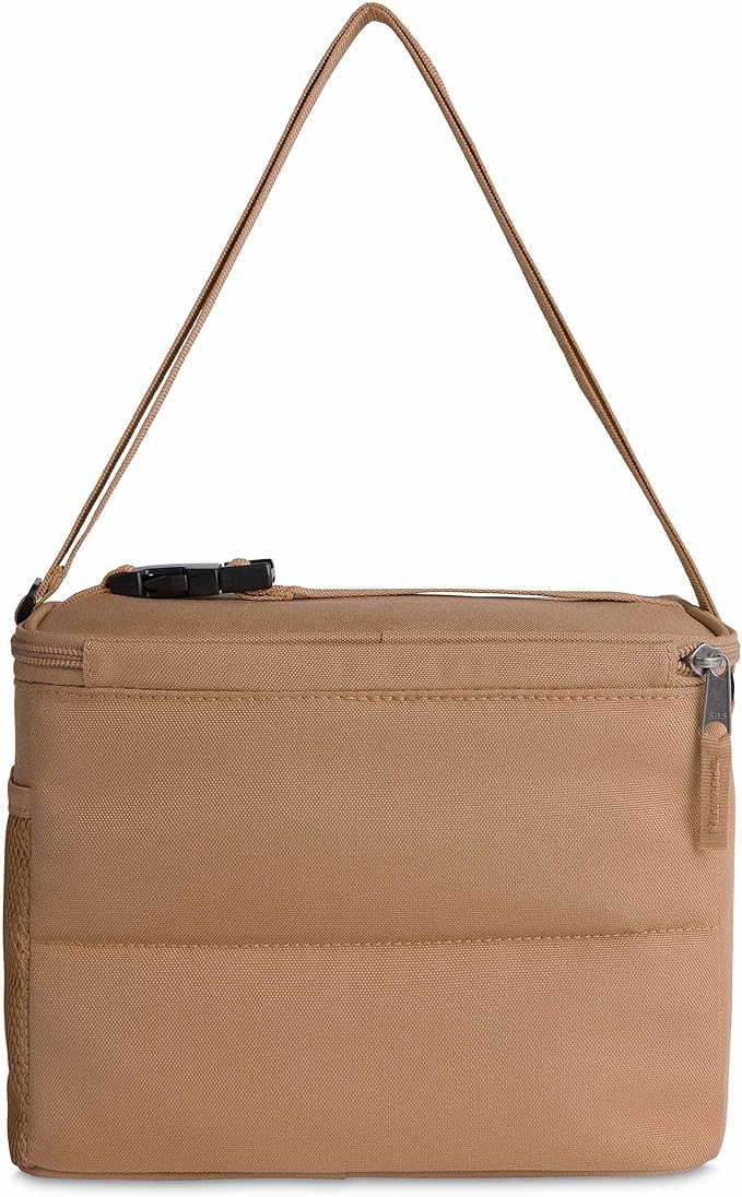 PackIt짰 Freezable Essential Cooler, Almond, Built with ECOFREEZE Technology, Fully Freezable, Collapsible, Reusable, With Removable Crossbody Strap, Top Clip Handle, Designed for Fresh Office