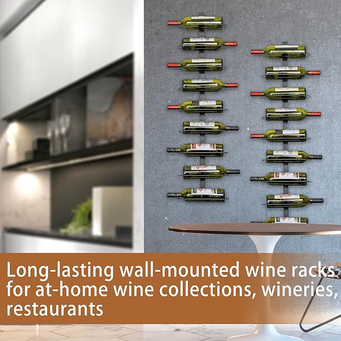 Wall Mounted Wine Rack: 9 Bottle Metal Wine Holder - Wall Wine Storage Organizer Shelf